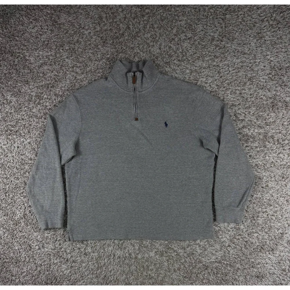 Polo Ralph Lauren Men's XL Gray 1/4 Zip Cotton Pullover Sweater Pony Logo